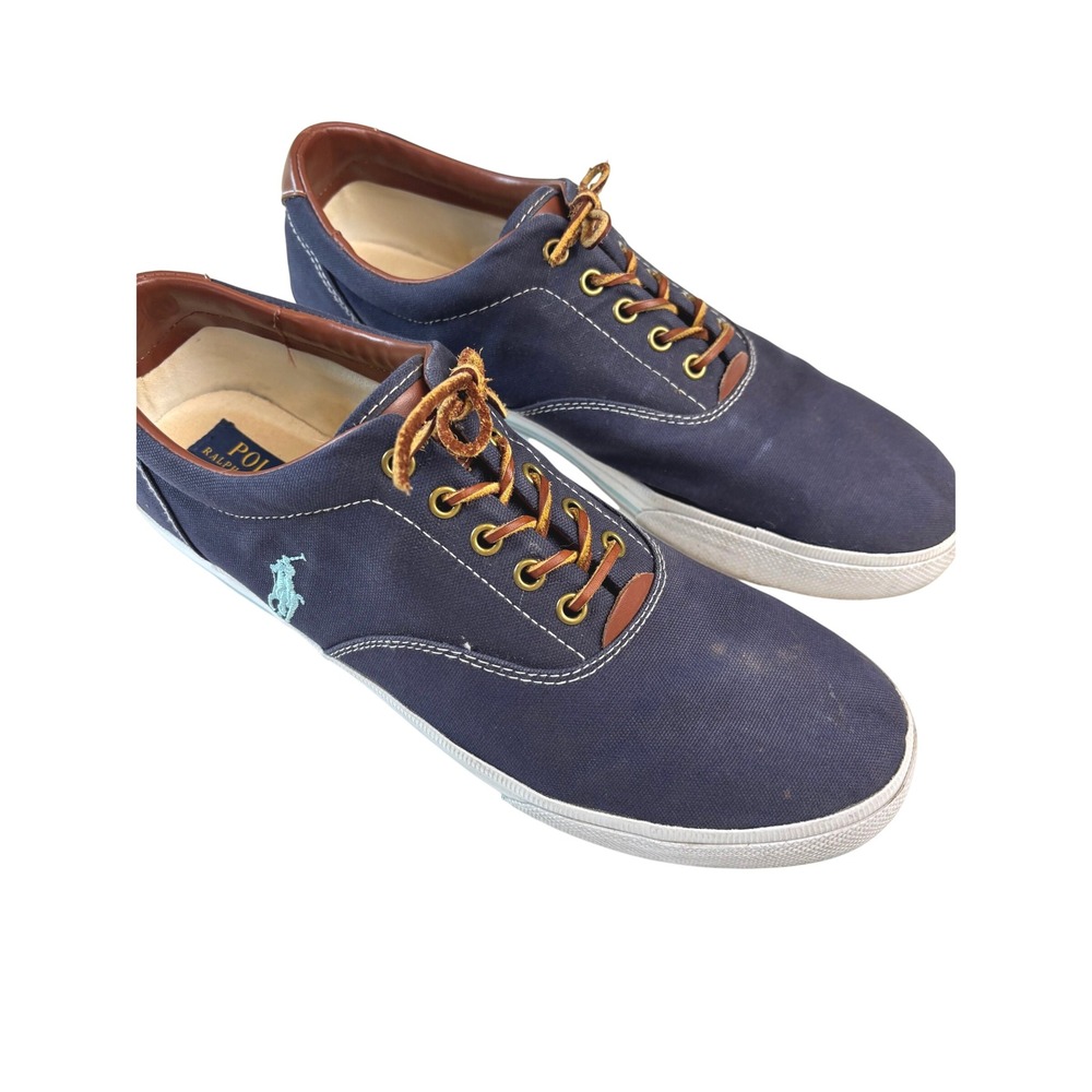 Polo Ralph Lauren Vaughn Sneakers Navy Blue Mens 13D Canvas Leather Trim Low Top